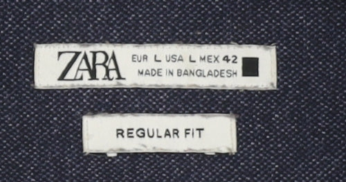 Zara Men's Blue Regular Fit Long Sleeve Shirt L