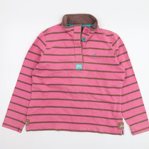 Joules Women's Pink Striped Henley Sweatshirt Size 16