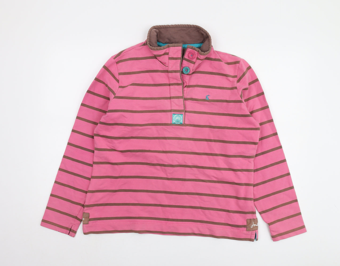 Joules Women's Pink Striped Henley Sweatshirt Size 16