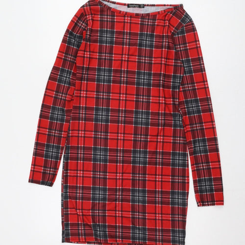 Boohoo Women's Red Plaid Dress Size 10