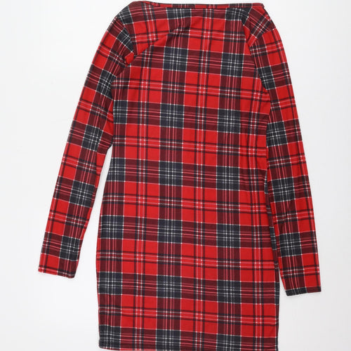 Boohoo Women's Red Plaid Dress Size 10