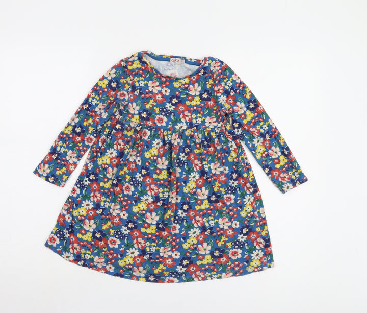 Cath Kidston Girls' Blue Floral Long Sleeve Dress 5-6 Yrs