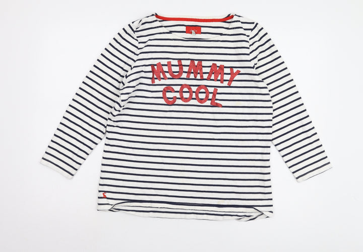 Joules Women's Striped T-Shirt White Cotton UK 14