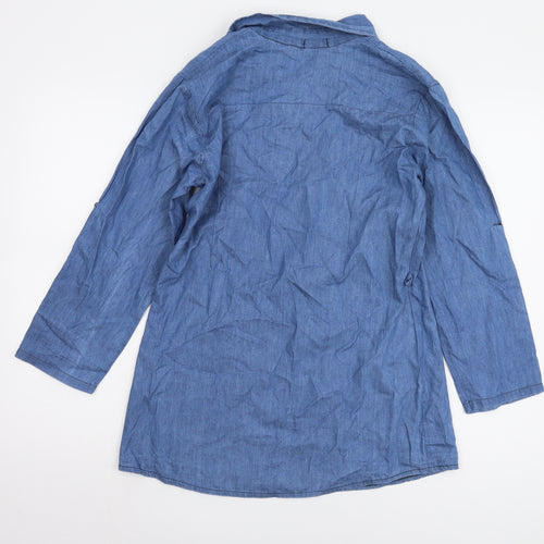 boohoo Women's Blue Chambray Button-Up Shirt S