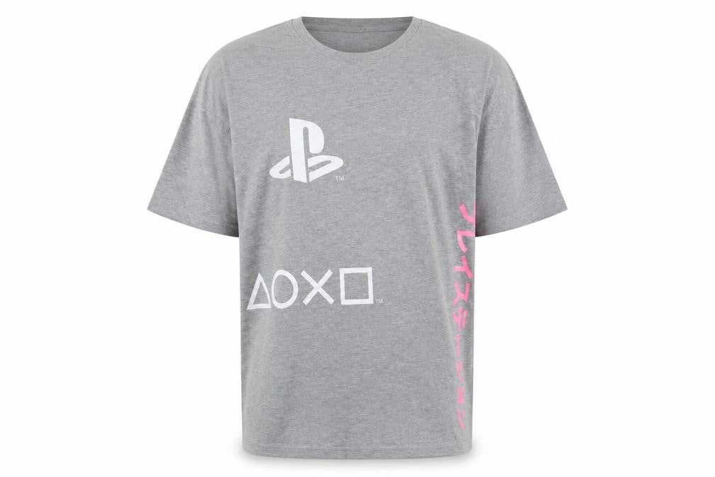 Front view of PlayStation Men's Grey Graphic T-Shirt 2XS