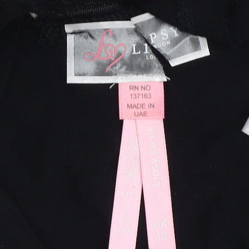 Lipsy Women's Black Cropped Blouse, Size 10, Embroidered Elegance