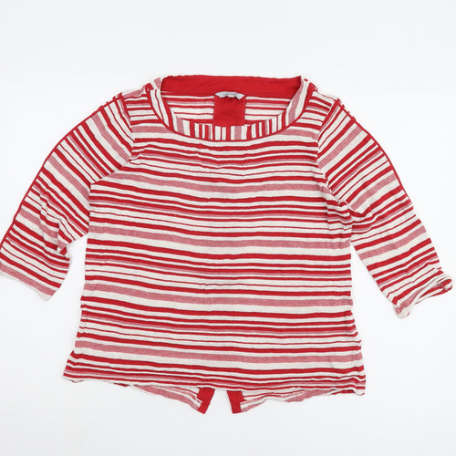 Marks and Spencer Women's Red Striped 3/4 Sleeve T-Shirt