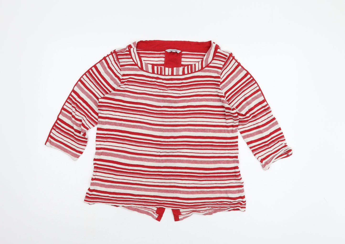 Marks and Spencer Women's Red Striped 3/4 Sleeve T-Shirt