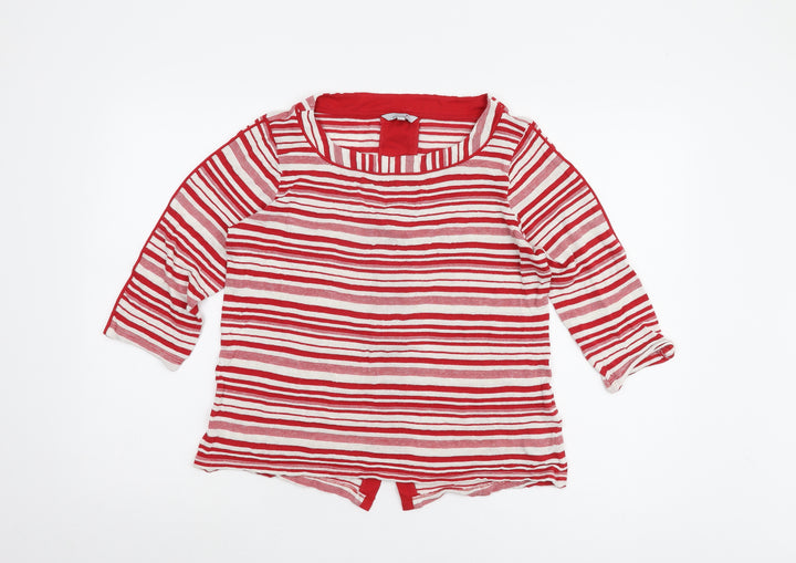 Marks and Spencer Women's Red Striped 3/4 Sleeve T-Shirt