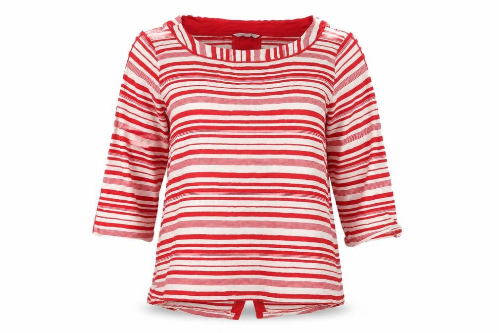 Marks and Spencer Women's Red Striped 3/4 Sleeve T-Shirt