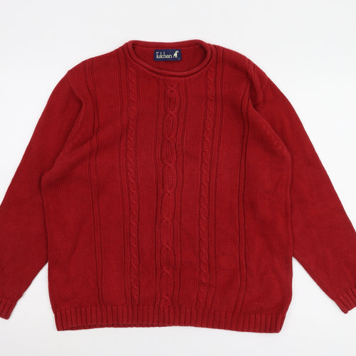 Tulchan Men's Red Cotton Cable-Knit Pullover L