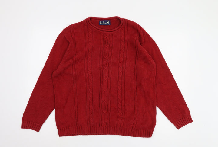 Tulchan Men's Red Cotton Cable-Knit Pullover L
