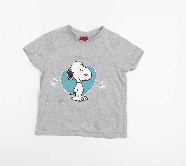 M&Co Girls Grey Snoopy T-Shirt 11 Years Graphic Print