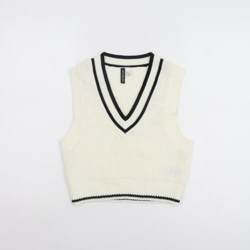 H&M Women's Ivory XS V-Neck Vest Jumper