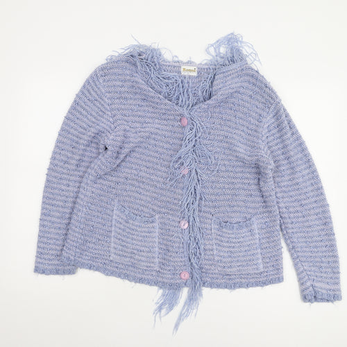 Roman Originals Women's Blue Cardigan, M, with Fringe
