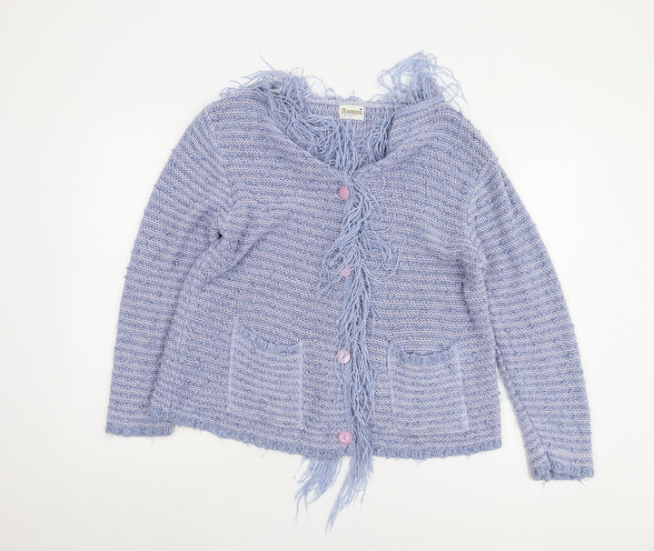 Roman Originals Women's Blue Cardigan, M, with Fringe