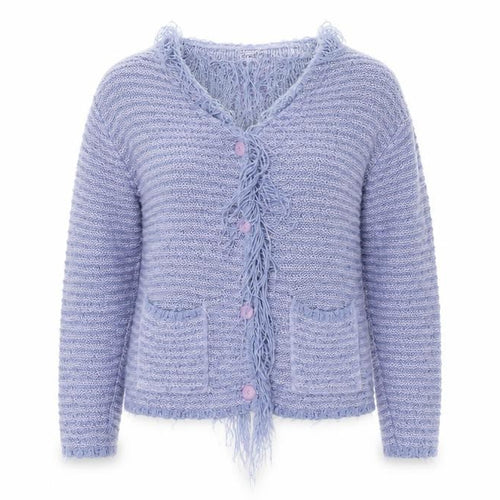 Roman Originals Women's Blue Cardigan, M, with Fringe