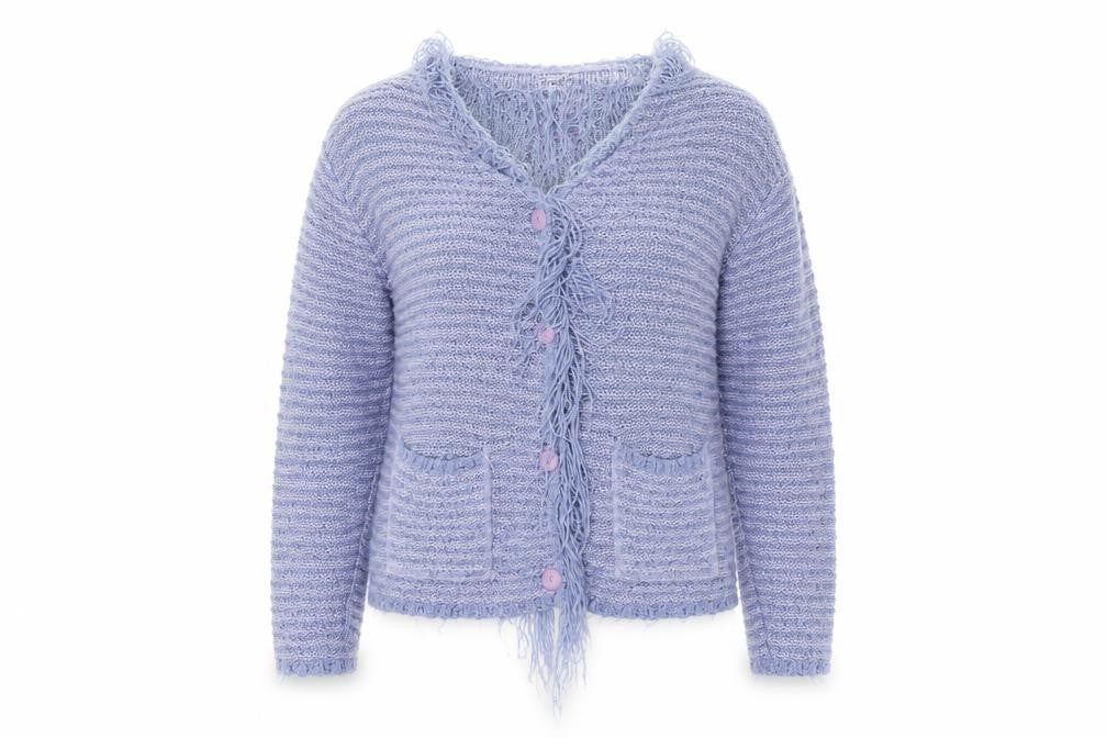 Roman Originals Women's Blue Cardigan, M, with Fringe