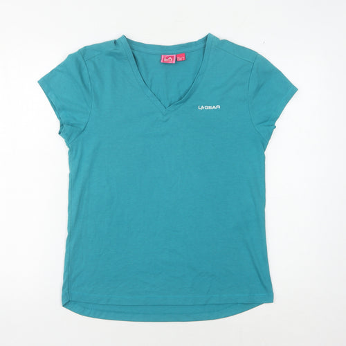LA Gear Women's Blue Cotton V-Neck T-Shirt Size 12
