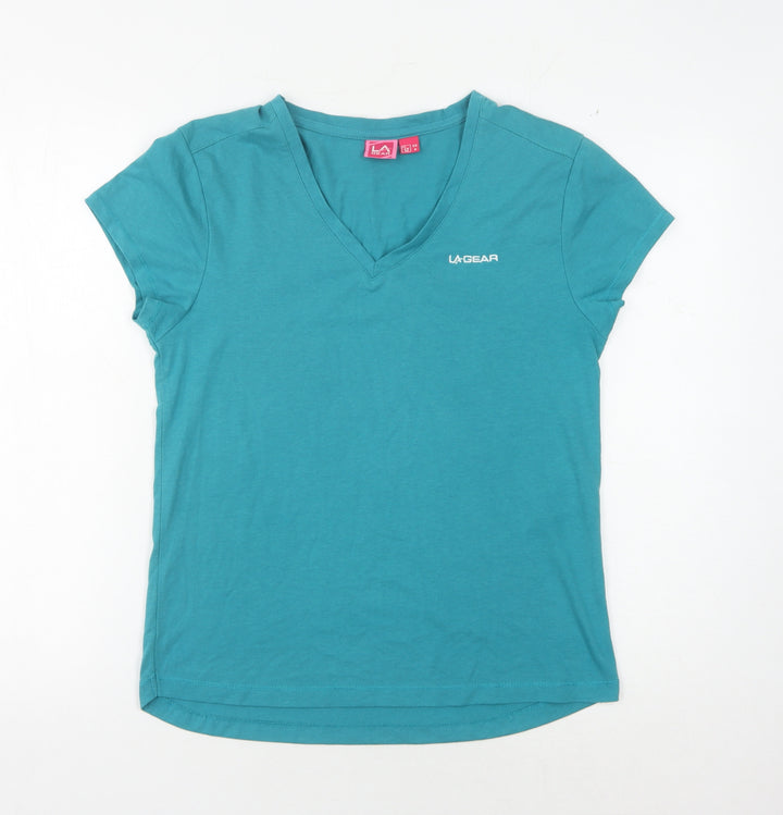 LA Gear Women's Blue Cotton V-Neck T-Shirt Size 12
