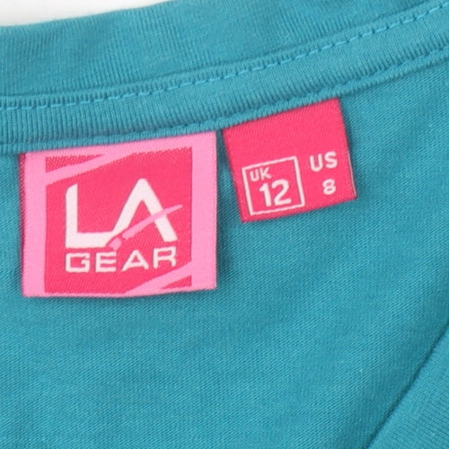 LA Gear Women's Blue Cotton V-Neck T-Shirt Size 12