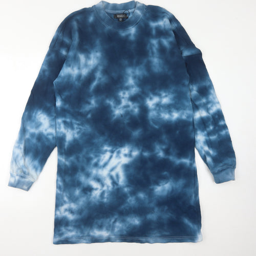 Missguided Women's Blue Tie-Dye Cotton T-Shirt Dress Size 8