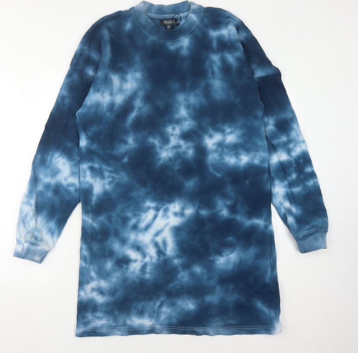 Missguided Women's Blue Tie-Dye Cotton T-Shirt Dress Size 8