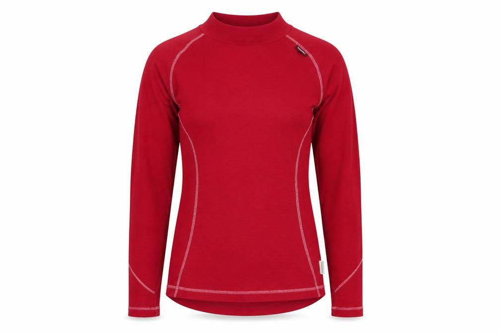 Front view of Wedze Women's Red Pullover Hiking Top