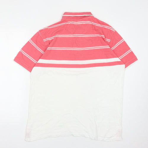 Cotton Traders Men's Pink Striped Polo Shirt XL