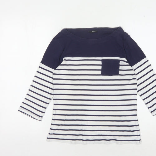 M&Co Women's Blue Striped Boat Neck T-Shirt Size 10