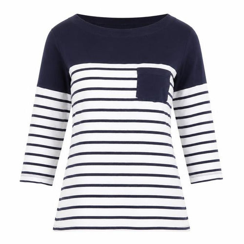M&Co Women's Blue Striped Boat Neck T-Shirt Size 10