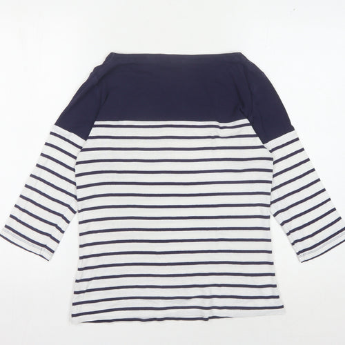 M&Co Women's Blue Striped Boat Neck T-Shirt Size 10