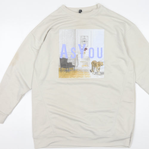 As You Women's Beige Graphic Print Sweatshirt Size 8