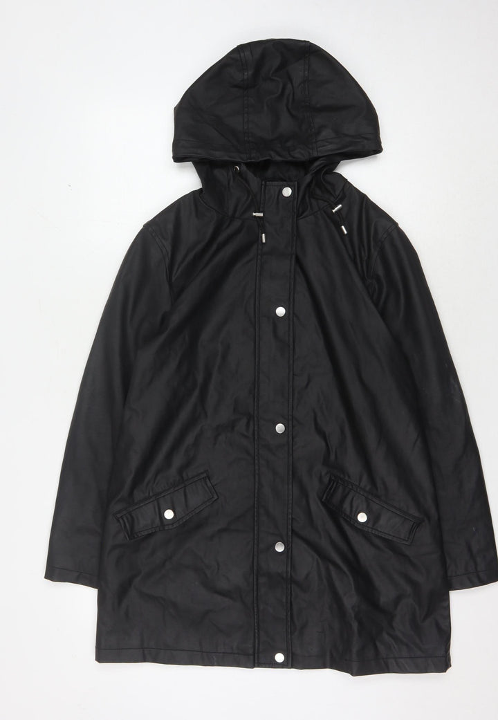 New Look Women's Black Hooded Rain Coat Size 10