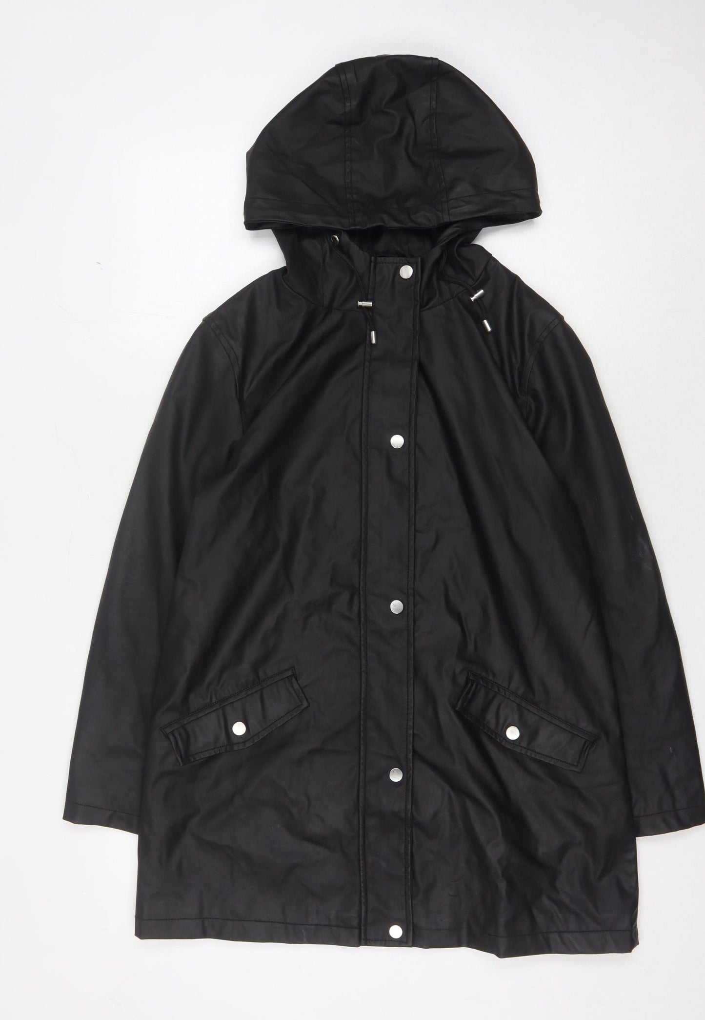 New Look Women's Black Hooded Rain Coat Size 10