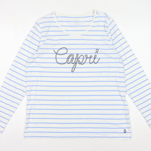 Esmara Women's White Striped T-Shirt, Size L, Long Sleeve