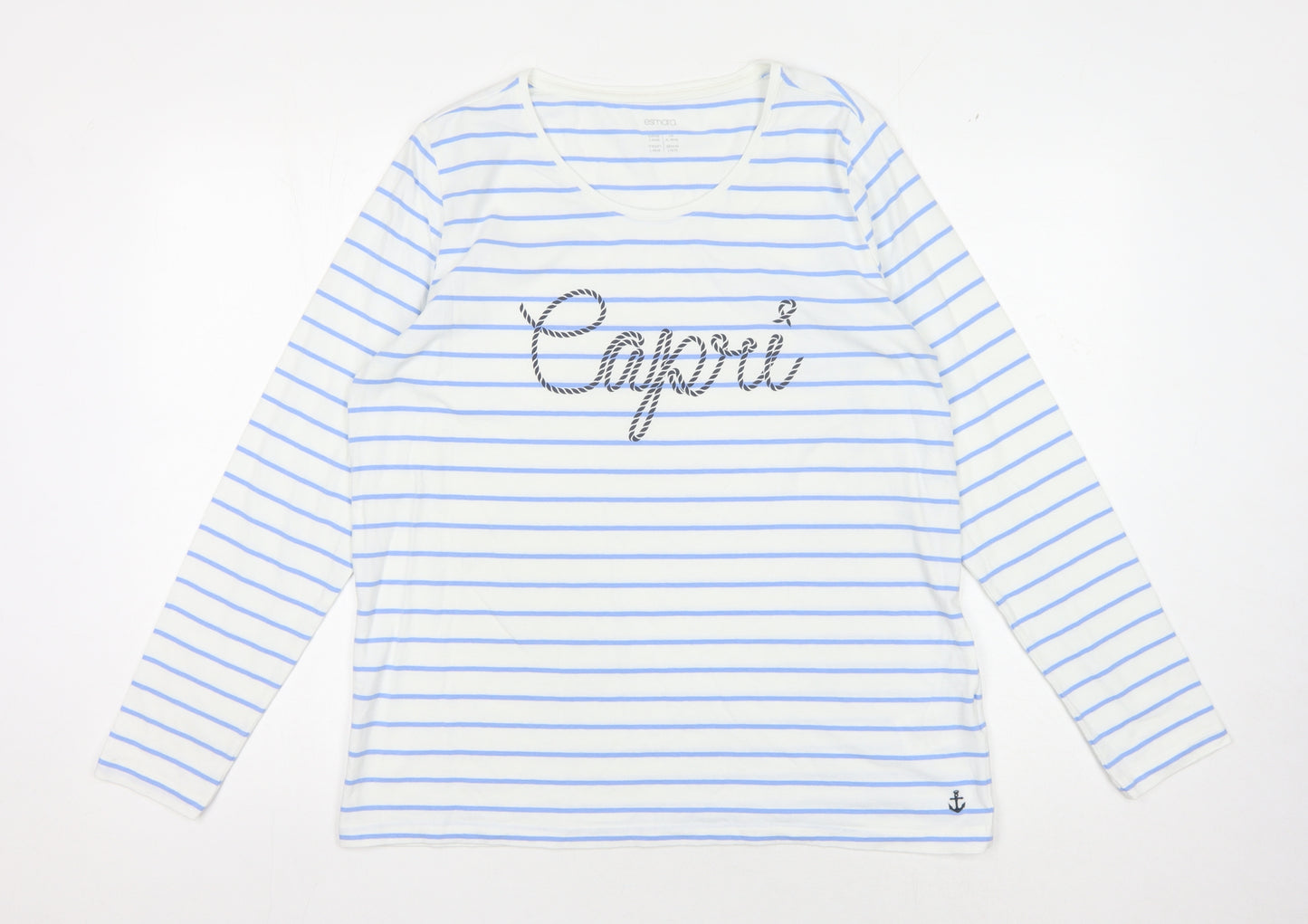Esmara Women's White Striped T-Shirt, Size L, Long Sleeve