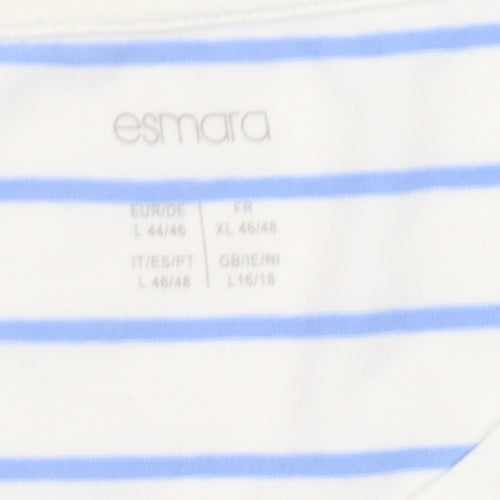 Esmara Women's White Striped T-Shirt, Size L, Long Sleeve