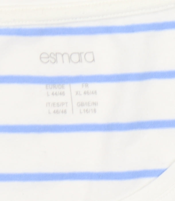 Esmara Women's White Striped T-Shirt, Size L, Long Sleeve
