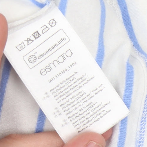 Esmara Women's White Striped T-Shirt, Size L, Long Sleeve