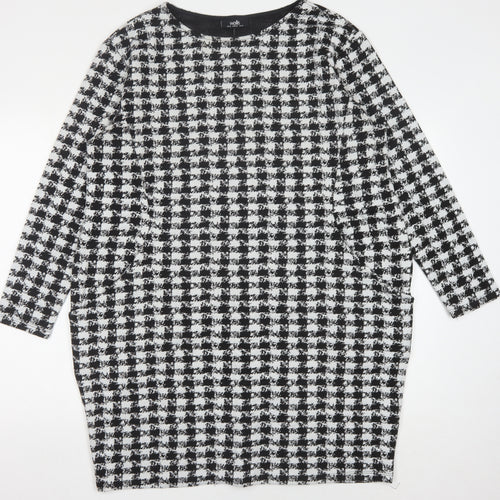 Wallis Women's Black Houndstooth Long Sleeve Dress Size 12