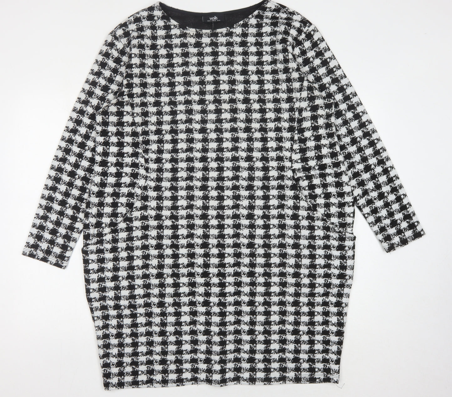 Wallis Women's Black Houndstooth Long Sleeve Dress Size 12