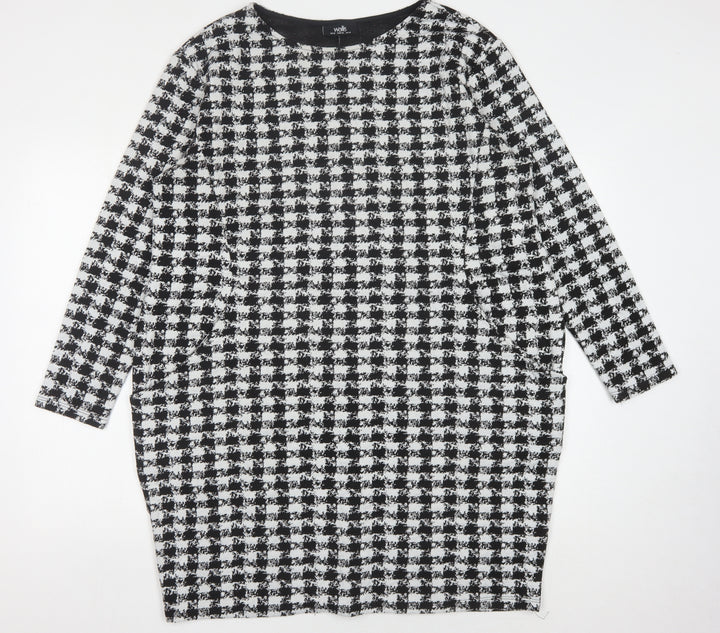 Wallis Women's Black Houndstooth Long Sleeve Dress Size 12