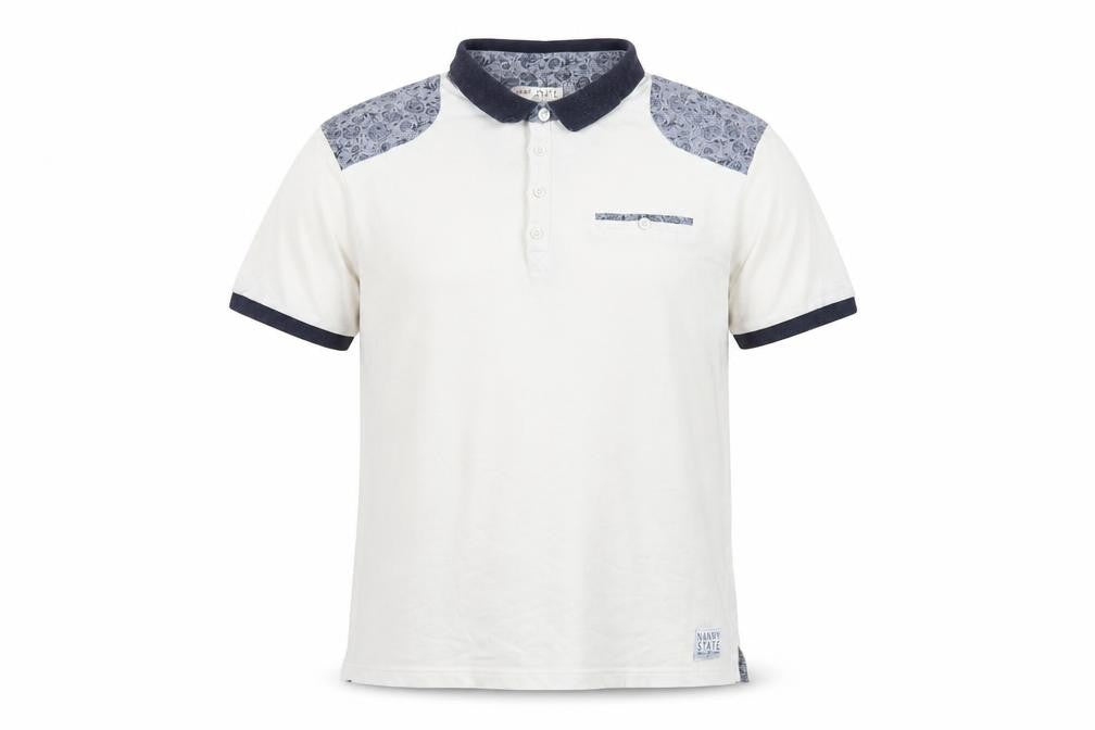 Front view of Nanny State Men's White Polo Shirt XL