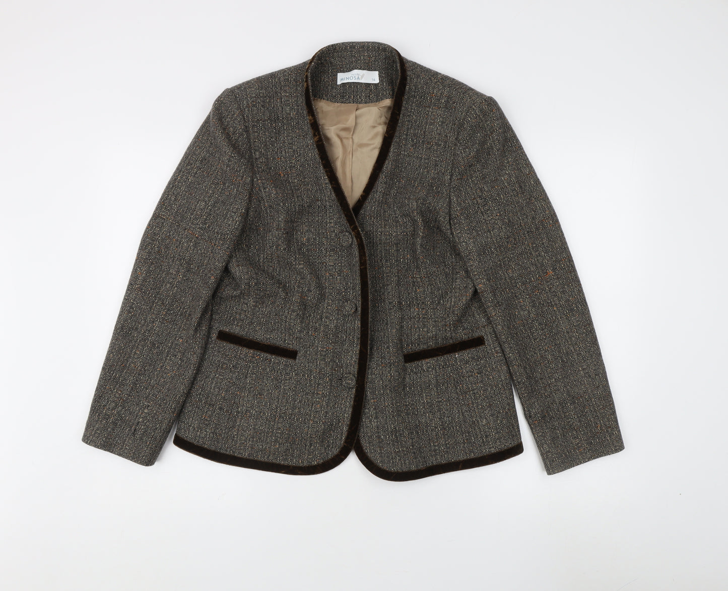 Minosa Women's Brown Tweed Blazer UK 14 Petite