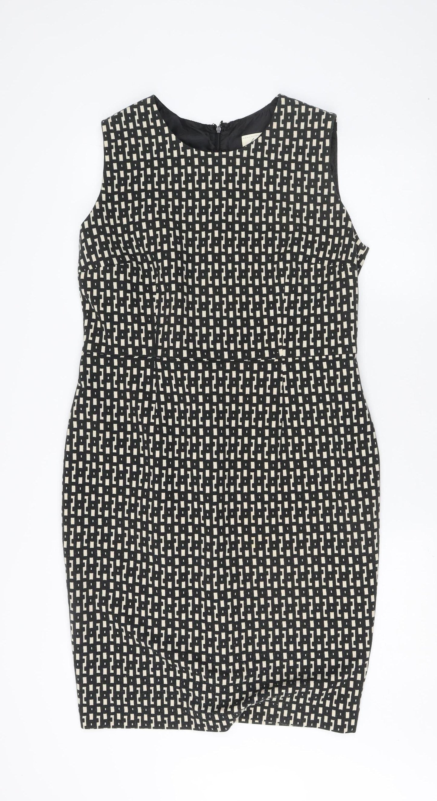 Linea Women's Black Geometric Sheath Dress Size 14