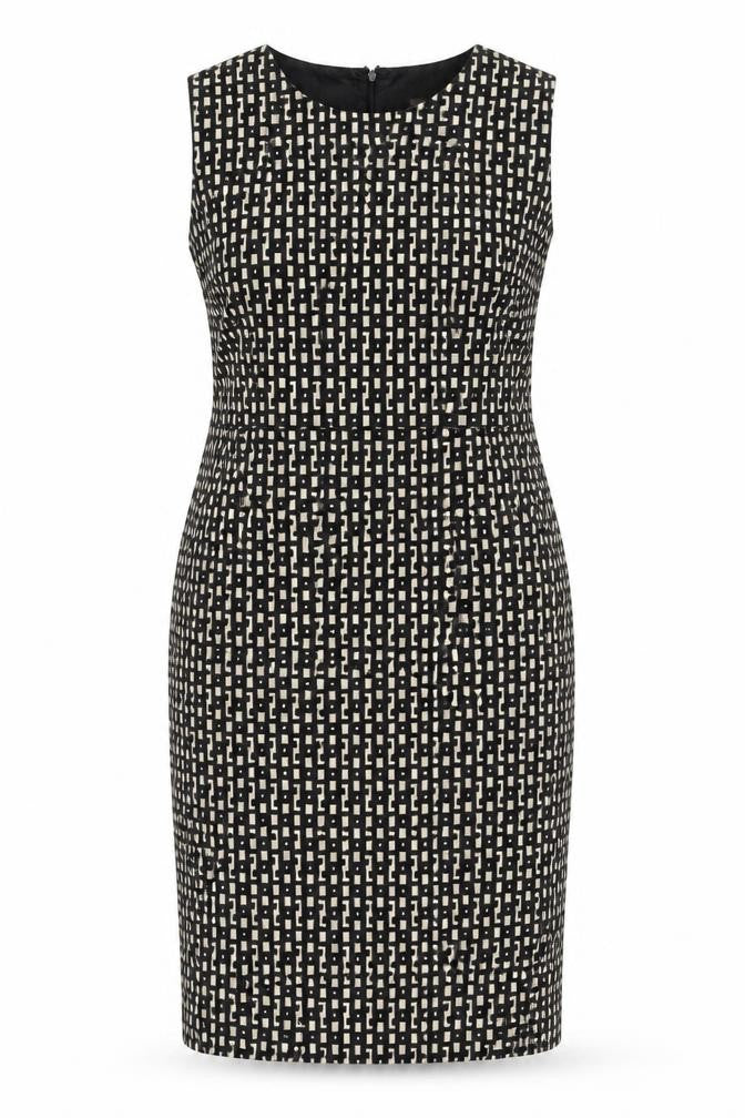 Front view of Linea Women's Black Geometric Sheath Dress, size 14