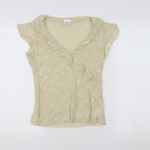 Next Women's Beige Wrap Blouse, Size 10, Embroidered Floral