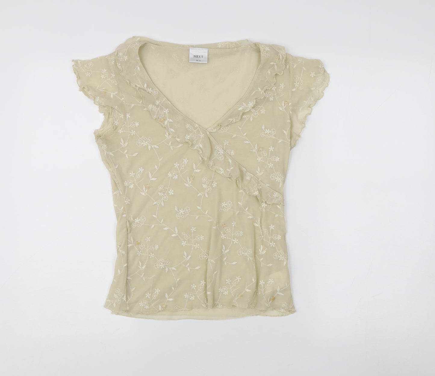 Next Women's Beige Wrap Blouse, Size 10, Embroidered Floral