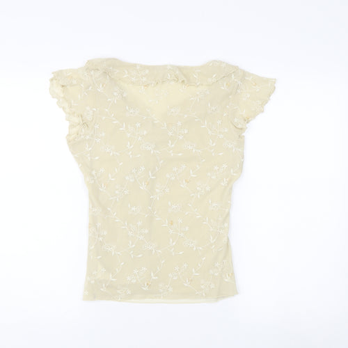 Next Women's Beige Wrap Blouse, Size 10, Embroidered Floral